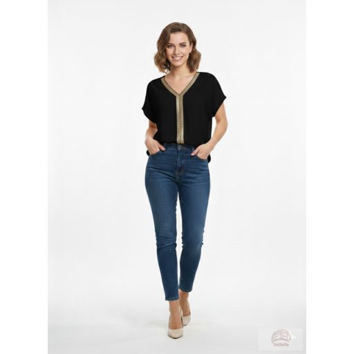 Pomodoro Lurex Trim V-nyakú Blúz – Az időtlen elegancia. Kiárusítás!! 50% árengedmény!