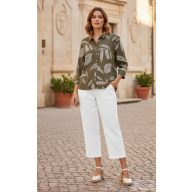   Pomodoro „Spot Leaf” Mintás Nyári ing khaki színben . Akció! 50% árengedmény. 
