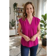   Pomodoro Élénkzöld, fuxia V-nyakú Viszkóz Blúz. KÉSZLETKISÖPRÉS 50 % ÁRENGEDMÉNY!!